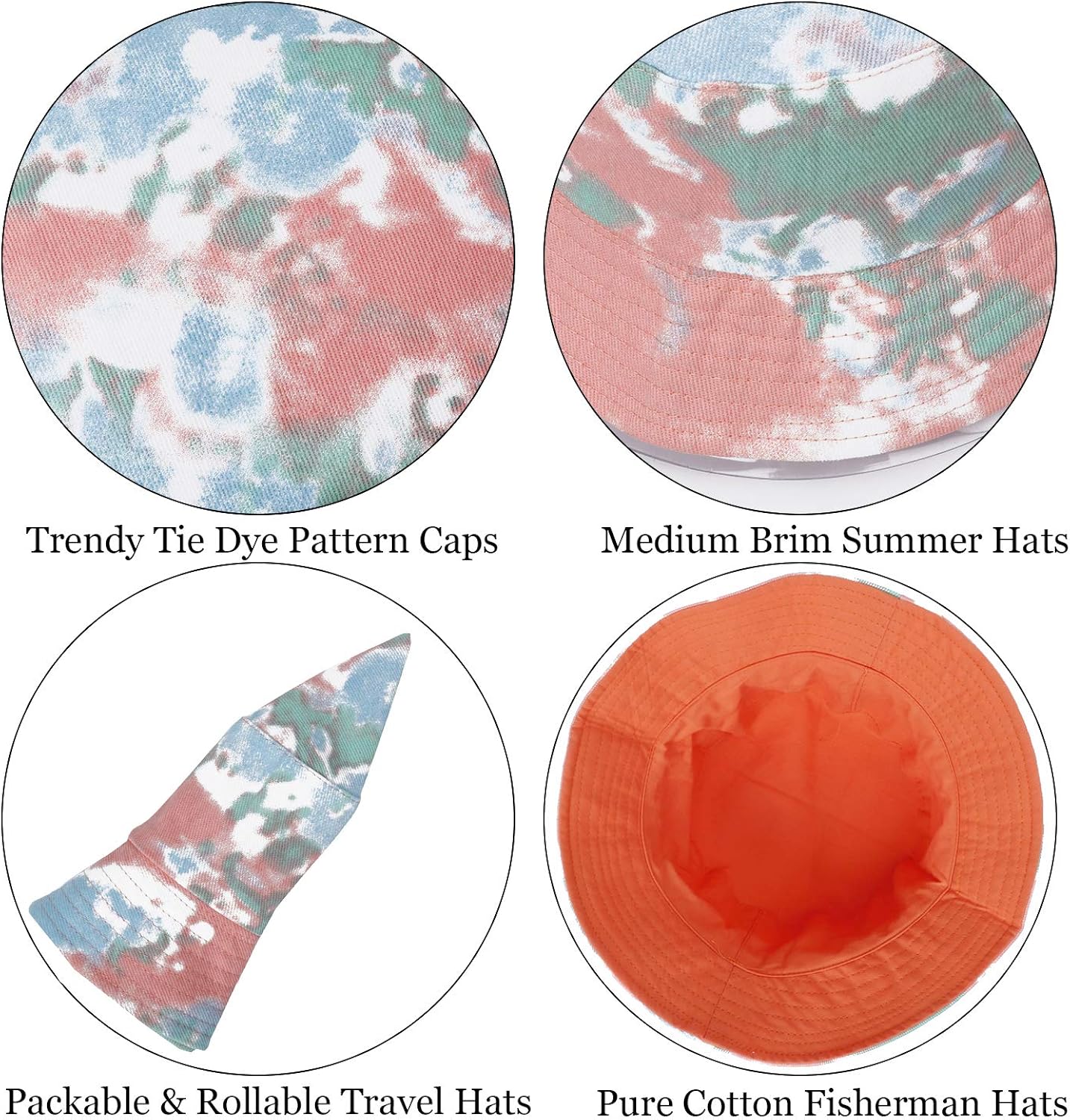 DOCILA Fashion Tie Dye Bucket Hat for Women Vibrant Design Cotton Fisherman Sun Caps