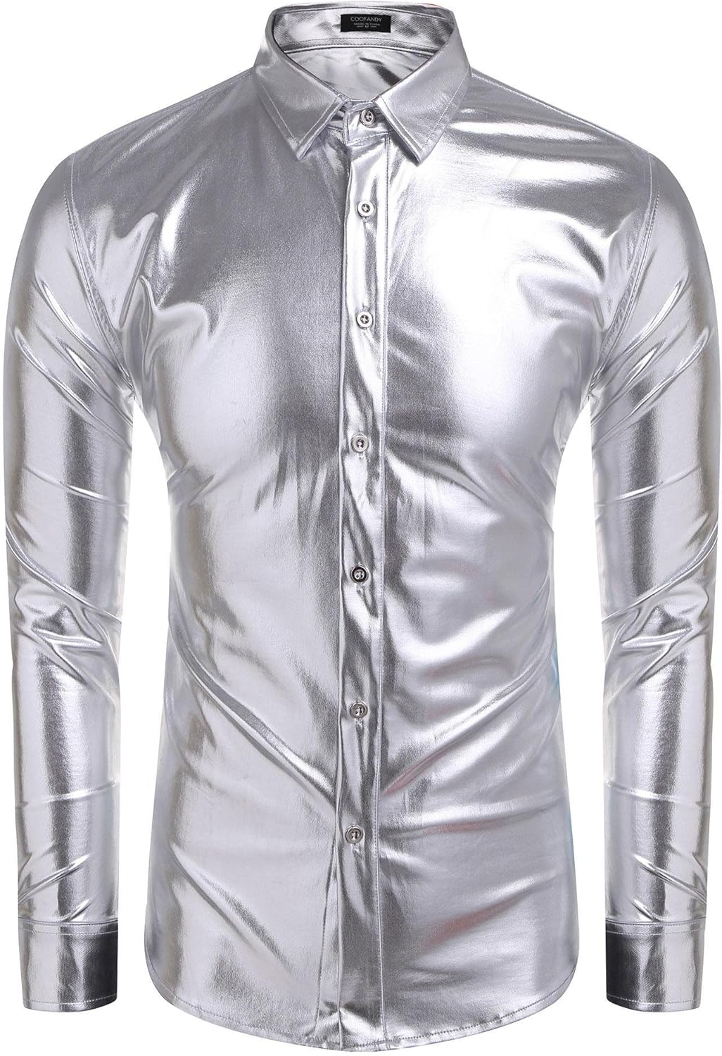 COOFANDY Men's Metallic Shiny Nightclub Slim Fit Long Sleeve Button Down Party Shirts at  Men’s Clothing store