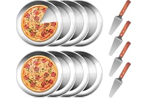 tchrules 12 Inch Pizza Pan Set of 8, Stainless Steel Pizza Tray, Round Non-Stick Coating Pizza Plate for Oven Kitchen Baking 