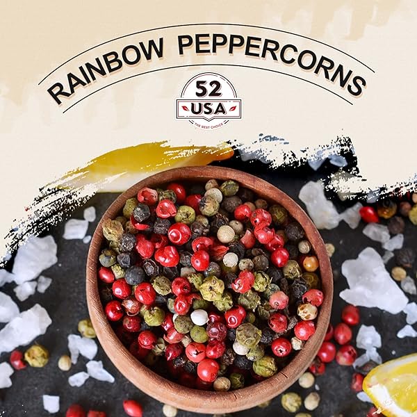 52USA RAINBOW PEPPERCORNS, 12OZ, PEPPERCORN FOR GRINDER REFILL, WHOLE WHITE PEPPER CORNS, RED PEPPERCORN, BLACK PEPPERCORNS, MIXED PEPPERCORNS, RAINBOW PEPPER MIX