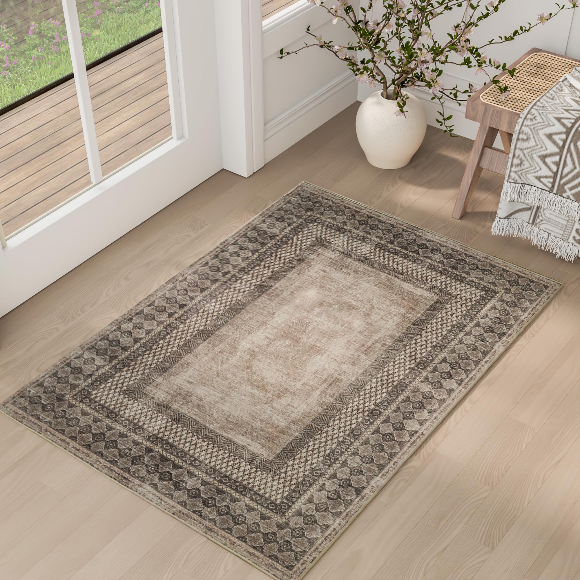 Photo 1 of NICETOWN 2x3 Area Rug Washable Non Slip Brown Oriental Carpet for Entryway Kitchen, Stain Resistant Foldable Small Throw Rug Pet & Kids Friendly for Bathroom