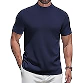 COOFANDY Men's Mock Turtleneck Sweater Short Sleeve Casual Knitted T-Shirts Thermal Tops Solid Basic Tee