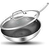LOLYKITCH Hybrid 10 Inch Tri-Ply Stainless Steel Wok Pan with Lid,Ceramic Non Stick Stir Fry Pan,Induction Cooking Pan,Dishwasher and Oven Safe,Riveted Handle