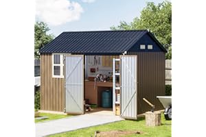 Breezz 8X10FT Outdoor Steel Storage Shed with Clear Window, Lockable Doors, Weather-Resistant Metal Tool Shed for Garden, Backyard, Patio, and Utility Storage.Brown