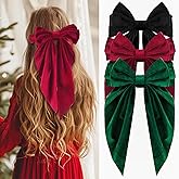 ZLSPTK 3Pcs Velvet Hair Bows for Women Girls Cute Large Bowknot Hair Clips Black Red Green Ribbon Hair Barrettes Big Non-Slip Kawaii Fine Hairpins for Thick Thin Long Short Curly Hair Clip Accessories