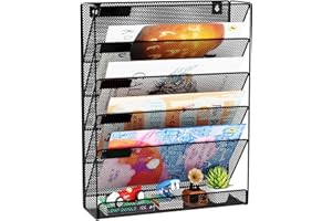 GDINDINFAN Organiseur mural en maille à suspendre pour documents en papier, 6 compartiments verticaux pour le bureau et la ma