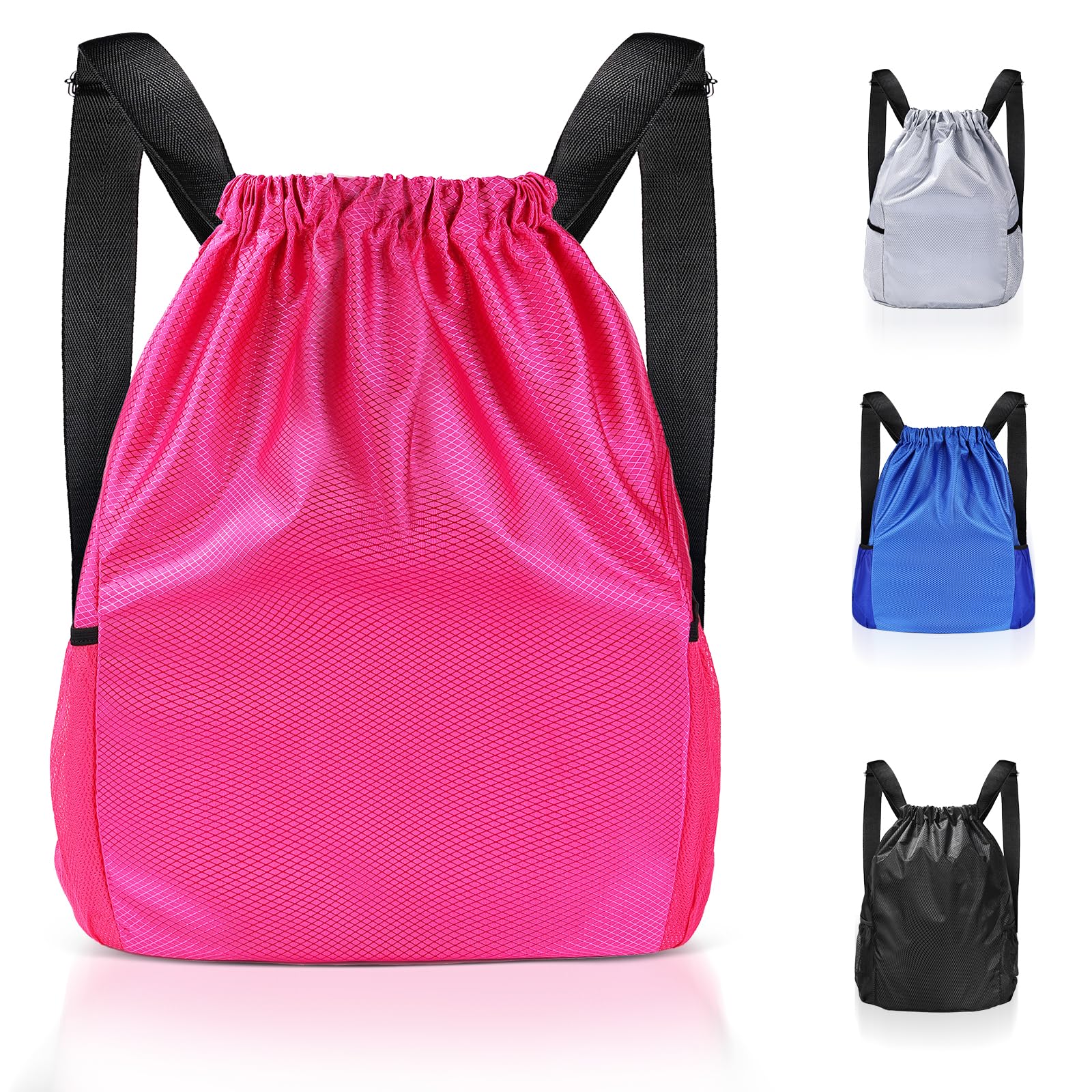 Lychico Waterproof Drawstring Bags, Swim PE Backpack Bag for Men & Women, Sports Gym, Travel, Swimming, Beach, Large Daypack，Black, Plum