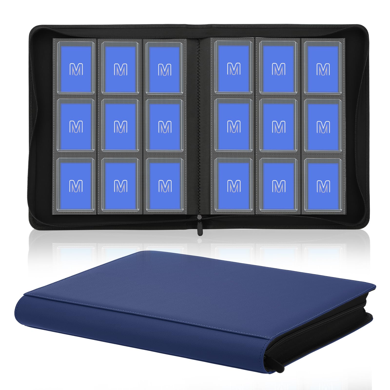 Photo 1 of Toploader Binder,Trading Card Binder Storage Hold up 288 Cards 9-Pocket Top Loader Binder with Sleeves for 3"x4" Rigid Toploaders Hard Cases (9Navy Blue)