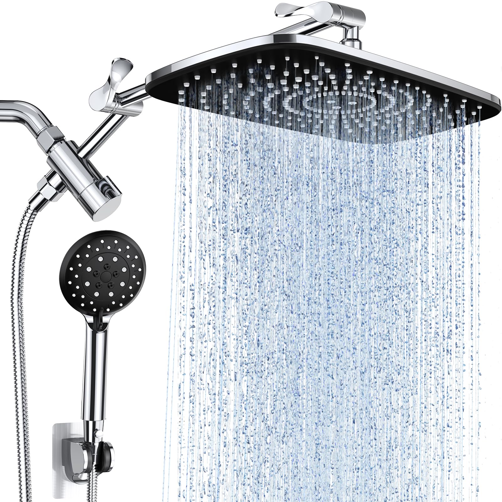 Veken 11.8'' Rain Shower Head with Handheld Spray Combo, Extension Arm for Rainfall Showerhead, Muti-modes Massage High Pressure Hand Held Shower Heads with Hose, Anti-Clog Nozzles & Bathroom(Chrome) Image Veken 11.8'' Rain Shower Head with Handheld Spray Combo, Extension Arm for Rainfall Showerhead, Muti-modes Massage High Pressure Hand Held Shower Heads with Hose, Anti-Clog Nozzles & Bathroom(Chrome) Image