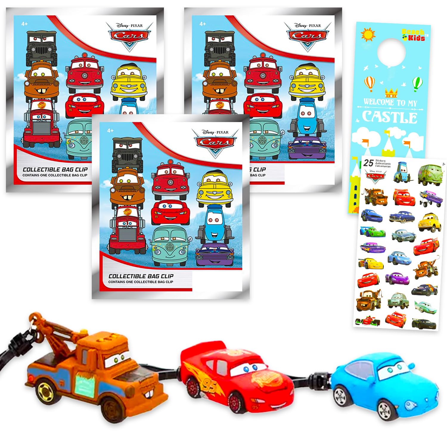 Photo 1 of Disney Cars Blind Bag 3 Pack - Lightning McQueeen Party Favors Bundle Includes 3 Mystery Foam Bag Clips Plus Stickers, More | Disney Cars Mystery Bags for Kids