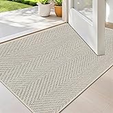 ENHASIV Ultra Thin Indoor Door Mat 17"x29", Washable Door Mat Indoor Entrance, Non Slip Rubber Backing Doormat Low-Profile Inside Entryway Mat, Unique Herringbone Design Entry Mat, Khaki (FOLD)