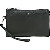 Wristlet Wallet for Women Real Leather Purse & Clutch for Mobile Keys Coins with Credit Card Slots in Gift Box (Black Nappa)