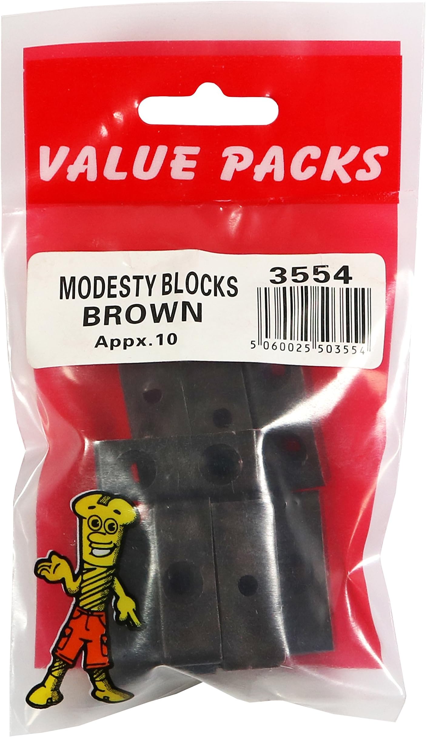 PICK - Fastpak Value Pack Hardware DIY Wall Plugs Hooks Bolts Braces Cable Clips (3554 10x Modesty Blocks Brown)