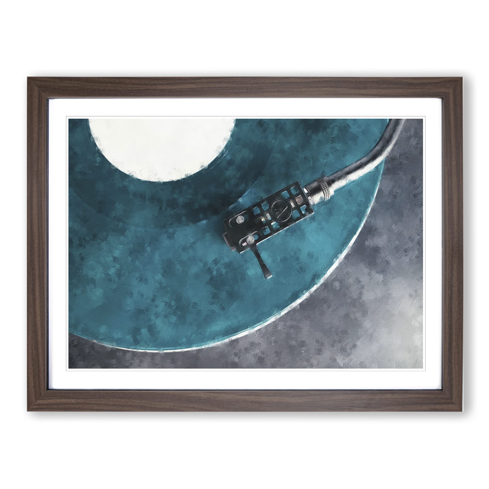 The Record Player Needle Painting Modern Art Framed Wall Art Print, Ready to Hang Picture for Living Room Bedroom Home Office Décor, Walnut A4 (34 x 25 cm)
