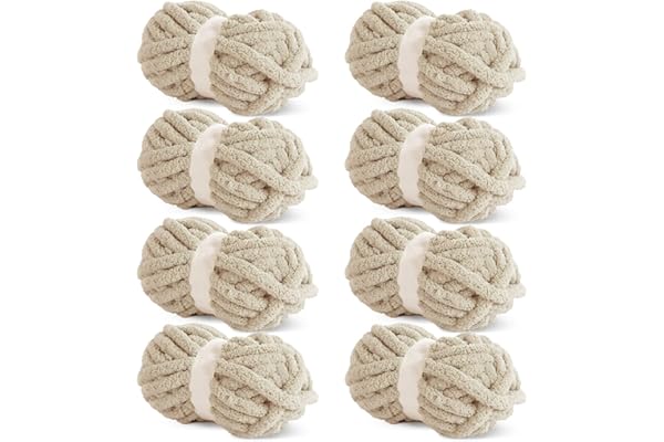 HOMBYS Khaki Chunky Chenille Yarn for Crocheting, Bulky Thick Fluffy Yarn for Knitting, Super Bulky Chunky Yarn for Hand Knitting Blanket, Soft Plush Yarn, 8 Jumbo Pack (27 yds,8 oz Each Skein)