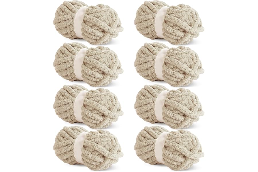 HOMBYS Khaki Chunky Chenille Yarn for Crocheting, Bulky Thick Fluffy Yarn for Knitting, Super Bulky Chunky Yarn for Hand Knitting Blanket, Soft Plush Yarn, 8 Jumbo Pack (27 yds,8 oz Each Skein)