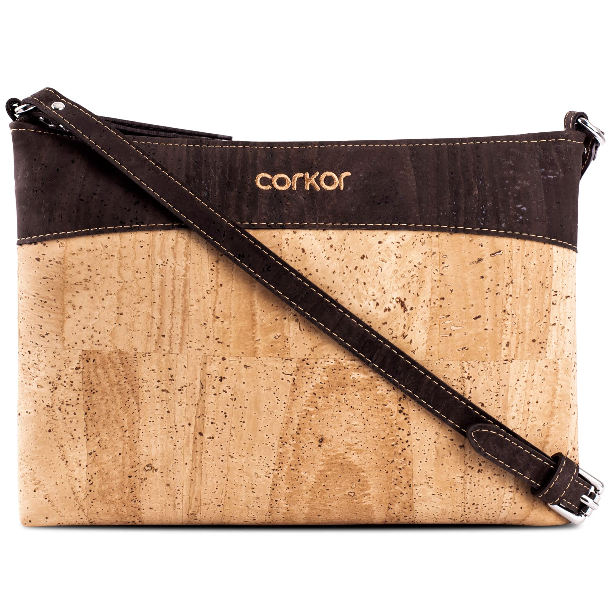 Corkor Cork Purse Women Crossbody Bag Adjustable Strap Vegan Leather Handbag Light Dark Color