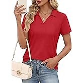 YUCOLEN Women's Polo Shirts Short Sleeve V Neck Business Casual Tops Collared Cotton Golf Polos Work Summer Tees