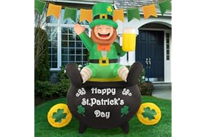 Opemon 6FT St Patrick's Day Inflatables with LED Lights Outdoor Decoration Leprechaun Holding Beer in Pot Gold Shamrock Blow up Decor for Yard, Lawn, Garden Holiday Party Indoor Outside