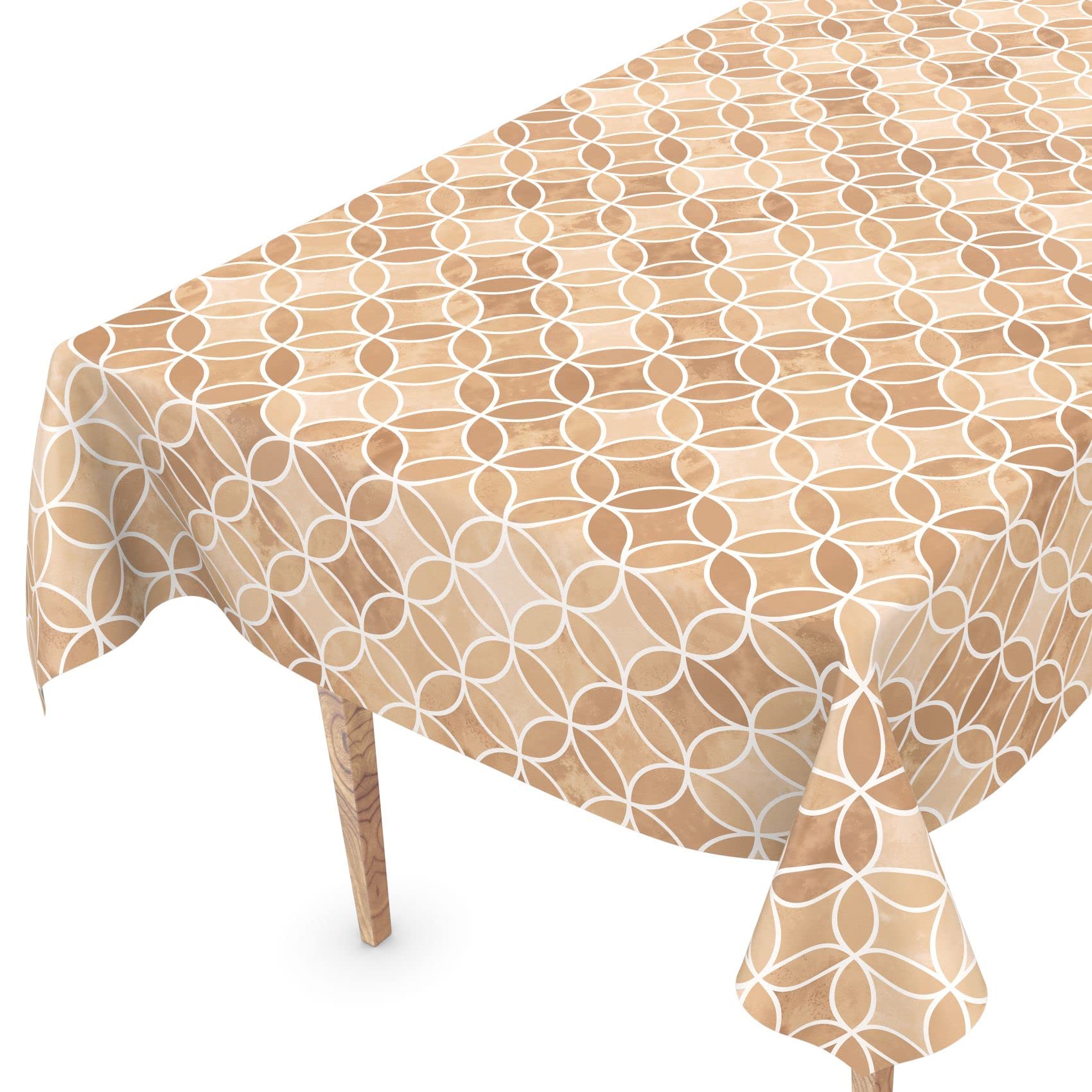 Kaleidoscope Washable Oilcloth Tablecloth 100 x 140 cm Cut Edge Beige Easy Care
