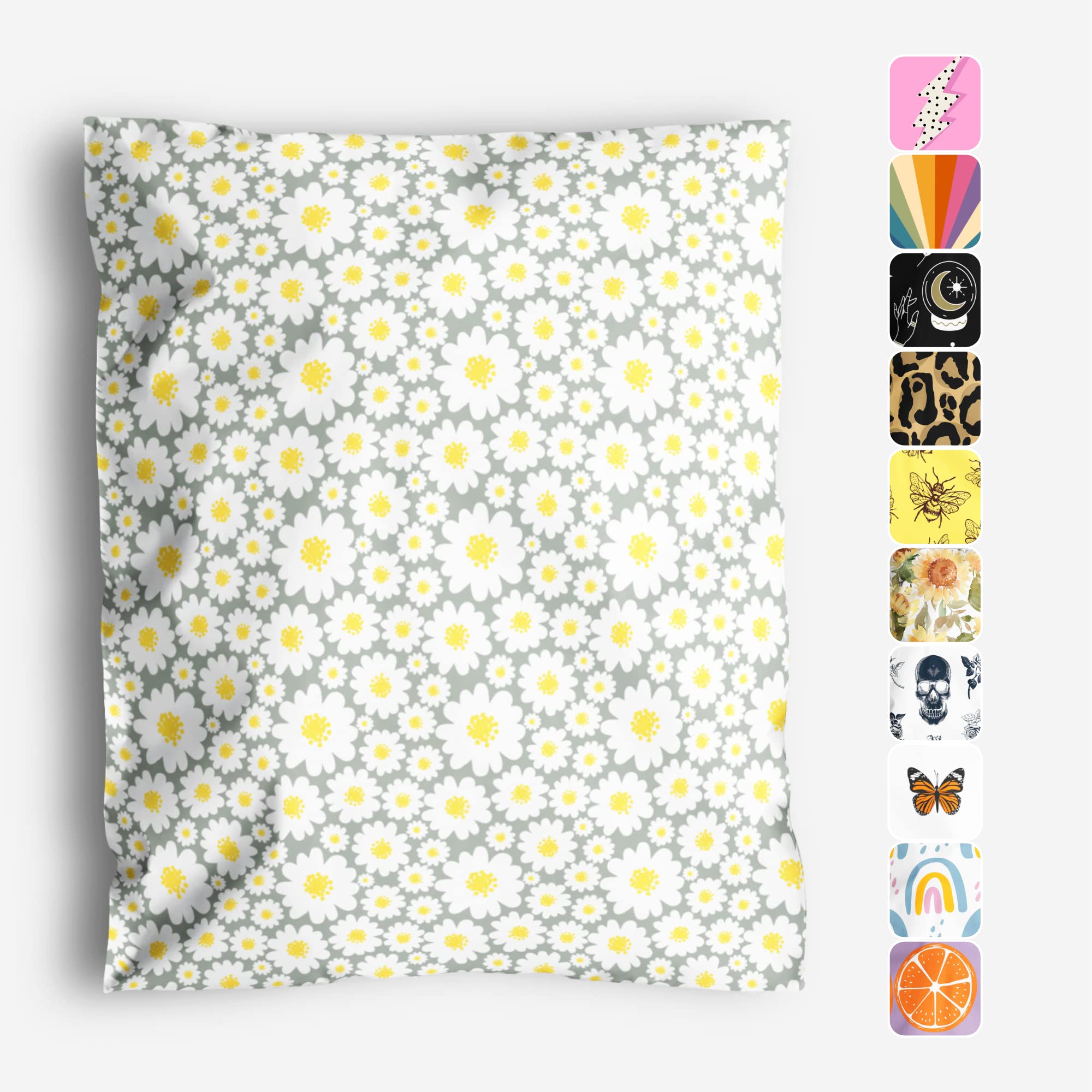 Photo 1 of 10x13 Poly Mailers – Daisy Floral – Waterproof, Tear-Resistant Shipping Bags with Adhesive Seal – 100 Pack – Package Mint