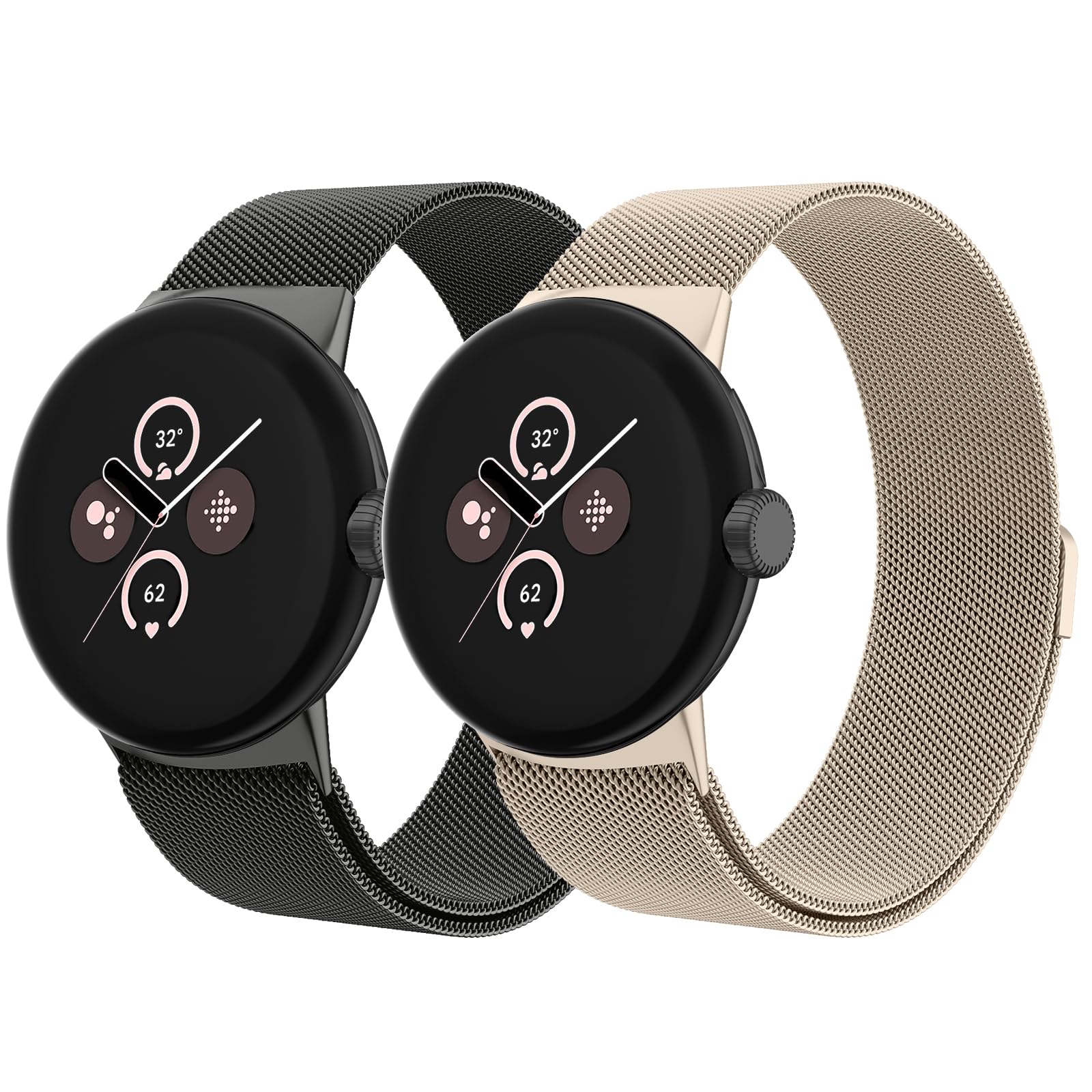 Photo 1 of 2 PACK Metal Band for Google Pixel Watch 3 41mm Bands/Google Pixel Watch 2/1 Bands Women Men, Stainless Steel Mesh Loop Adjustable Wristband Replacement Straps