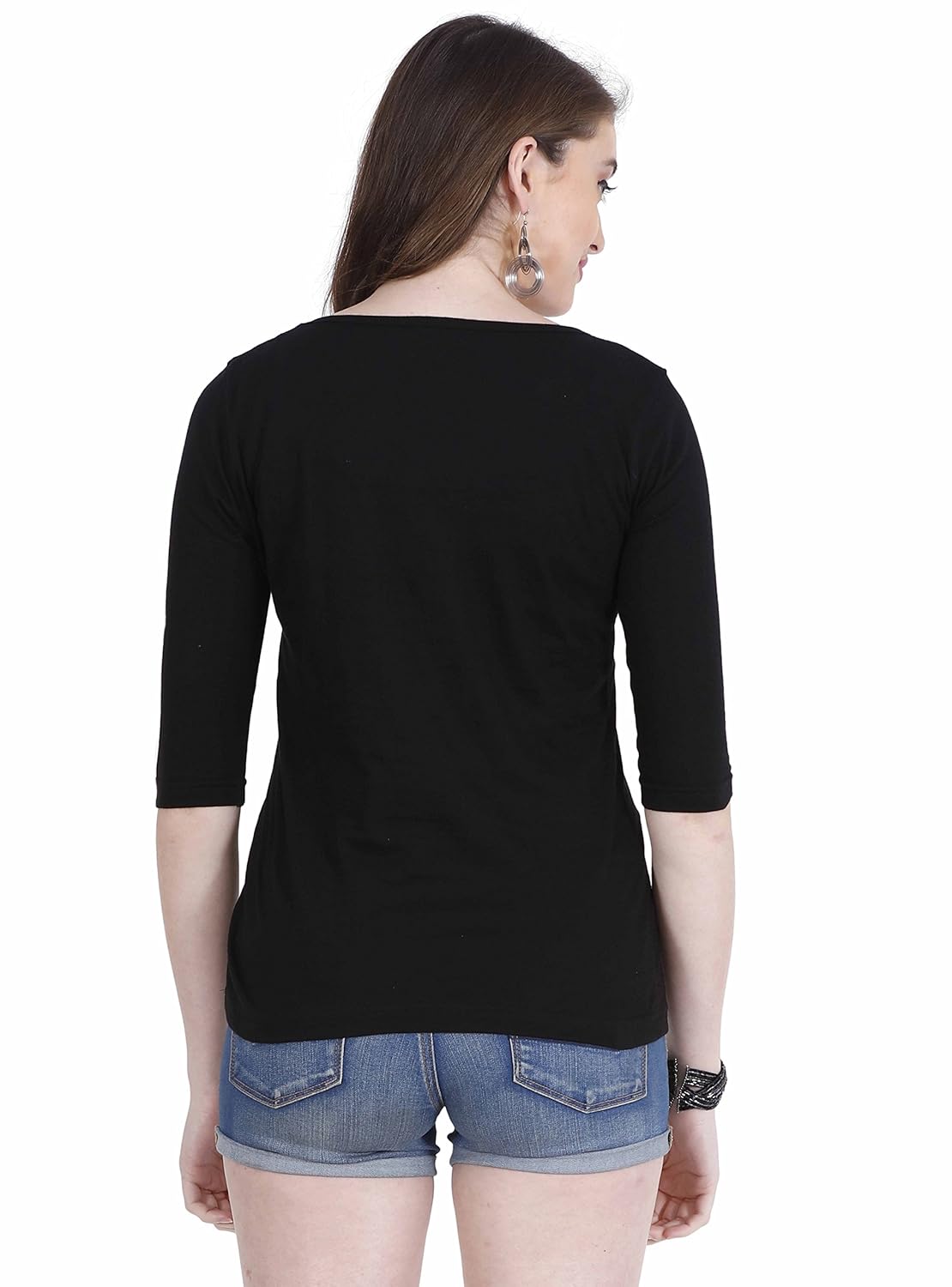 adalicia women's 3/4th sleeve black cotton casual wear top