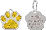 LARRYROO Personalised Engraved Pet Tag Paw Shape Glitter 27mm Yellow view 2