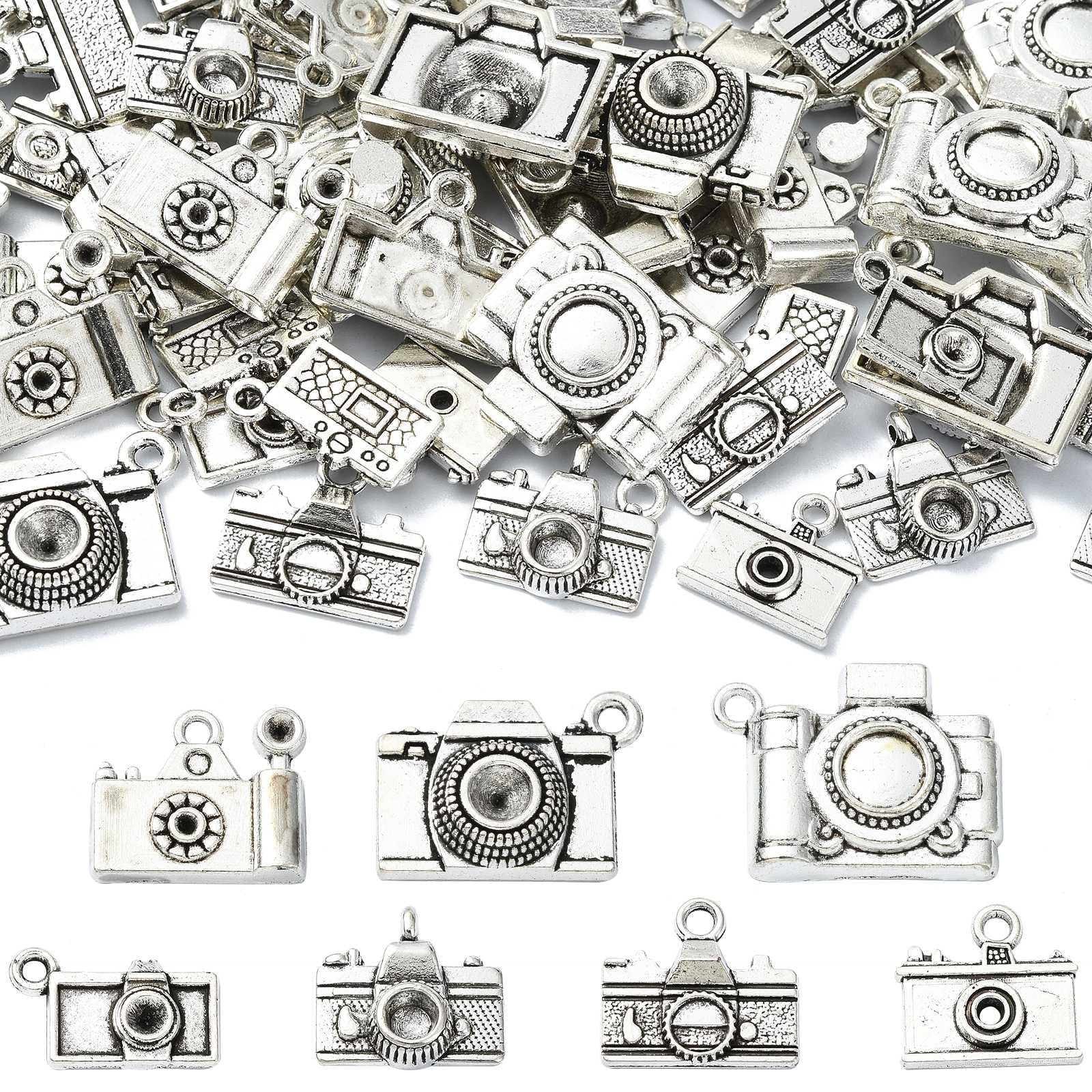 UR URLIFEHALL 70 Pcs 7 Styles Tibetan Antique Silver Camera Charms Retro Photography Charms Pendants for DIY Crafting Bracelet Making — image 1