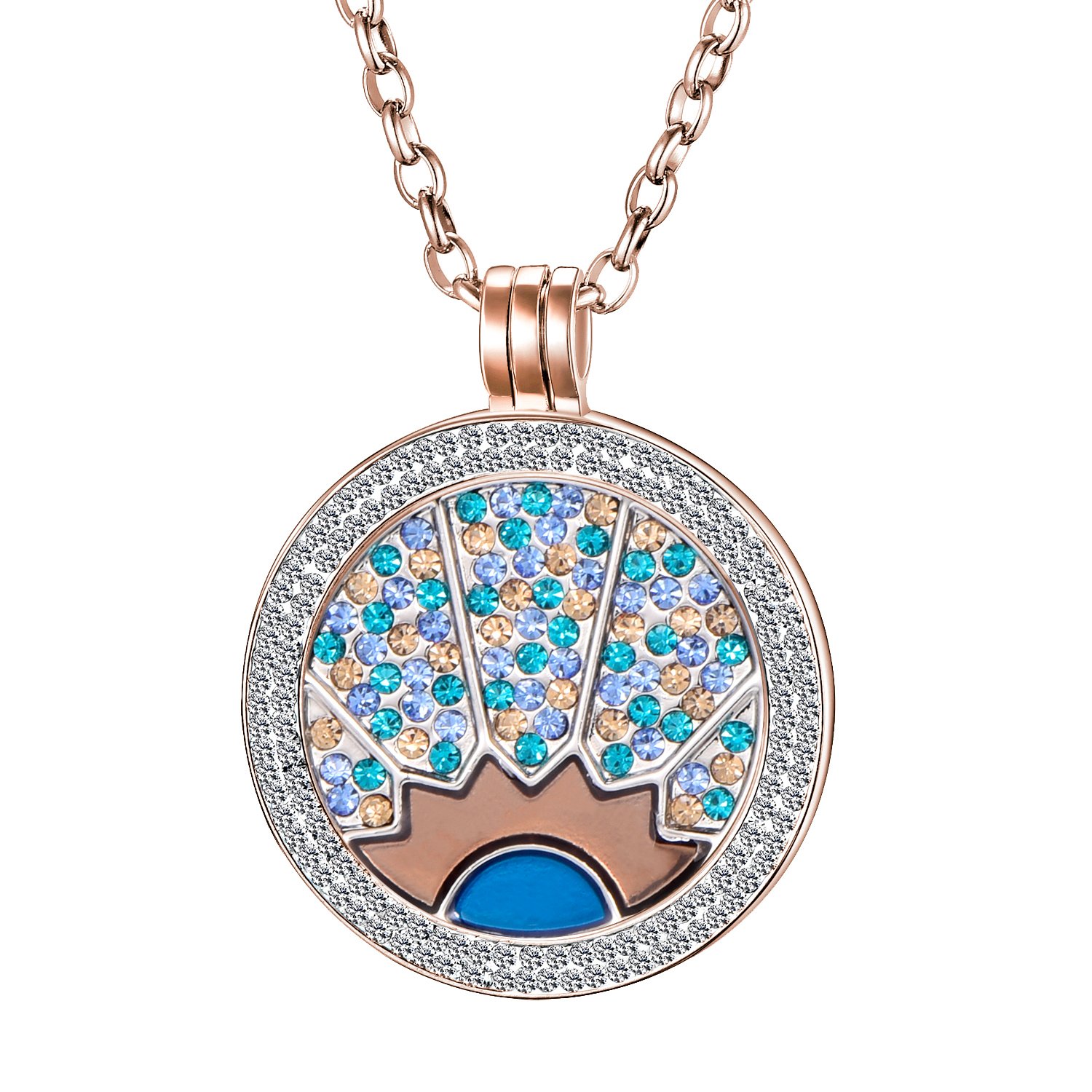 Morella 70cm Ladies Necklace and Zirconia Coin Holder Attachment with 33mm Coin shafts of Sunlight in Jewellery Pouch