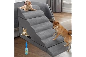 Dog Stairs & Steps for High Beds 30-36 inches High Tall, LitaiL Pet Stairs/Steps for High Beds 34 inch High for Small Large Dogs, Non-Slip 7 Steps Dog Ramps for Old Dogs/Cats