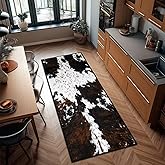 Cow Print Runner Rug 2x6 Western Rugs Cowhide Throw Carpet Washable Kitchen Runners Vintage Hallway Rug Brown Entrance Door Mat Ultra-Thin Non Slip Accent Area Rugs for Entryway,Laundry,Bathroom