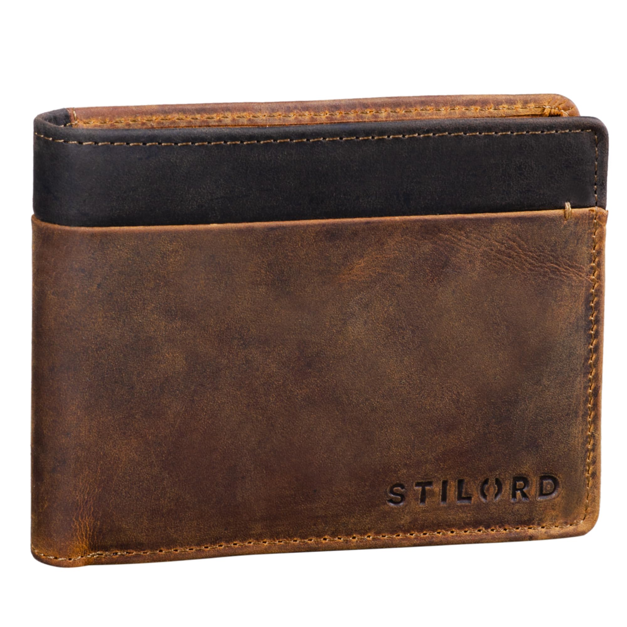 STILORD 'Sterling' RFID Leather Wallet for Men - Vintage Bifold Wallet with NFC Protection - Gift Box Included - Genuine Leather Wallet with ID Window, Colour:Kara - Cognac