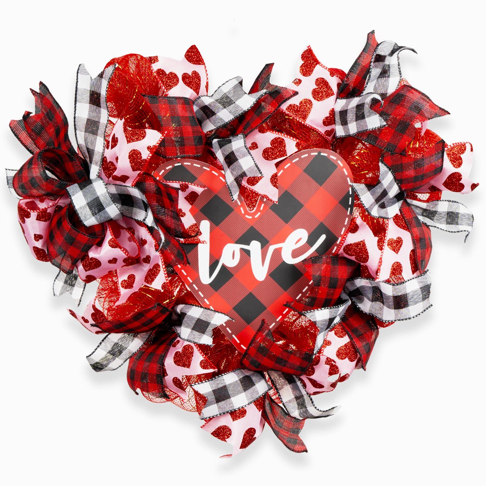 Photo 1 of AuroraAria Heart Wreath, Valentines Wreath for Front Door, 16 Inch Rustic Farmhouse Valentines Day Wreath with Red & Pink Ribbons, Wedding Anniversary Home Decor