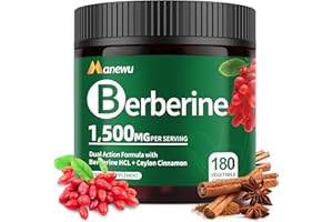 Manewu Organic Berberine Supplement - 180 Count Berberine with Ceylon Cinnamon & Citrus Bergamot,Cinnamon Supplements,Berberine 1500mg Complex, 3-Month Supply
