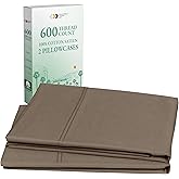 California Design Den Luxuriously Soft Premium 600 Thread Count, 100% Cotton Queen Pillowcases Set of 2, Crisp Standard Pillow Covers Fits Standard & Queen Pillows (Mushroom - Taupe Brown)