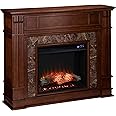 SEI Furniture Highgate Electric Fireplace with Hidden Media Shelf, New Whiskey Maple with Faux Granite
