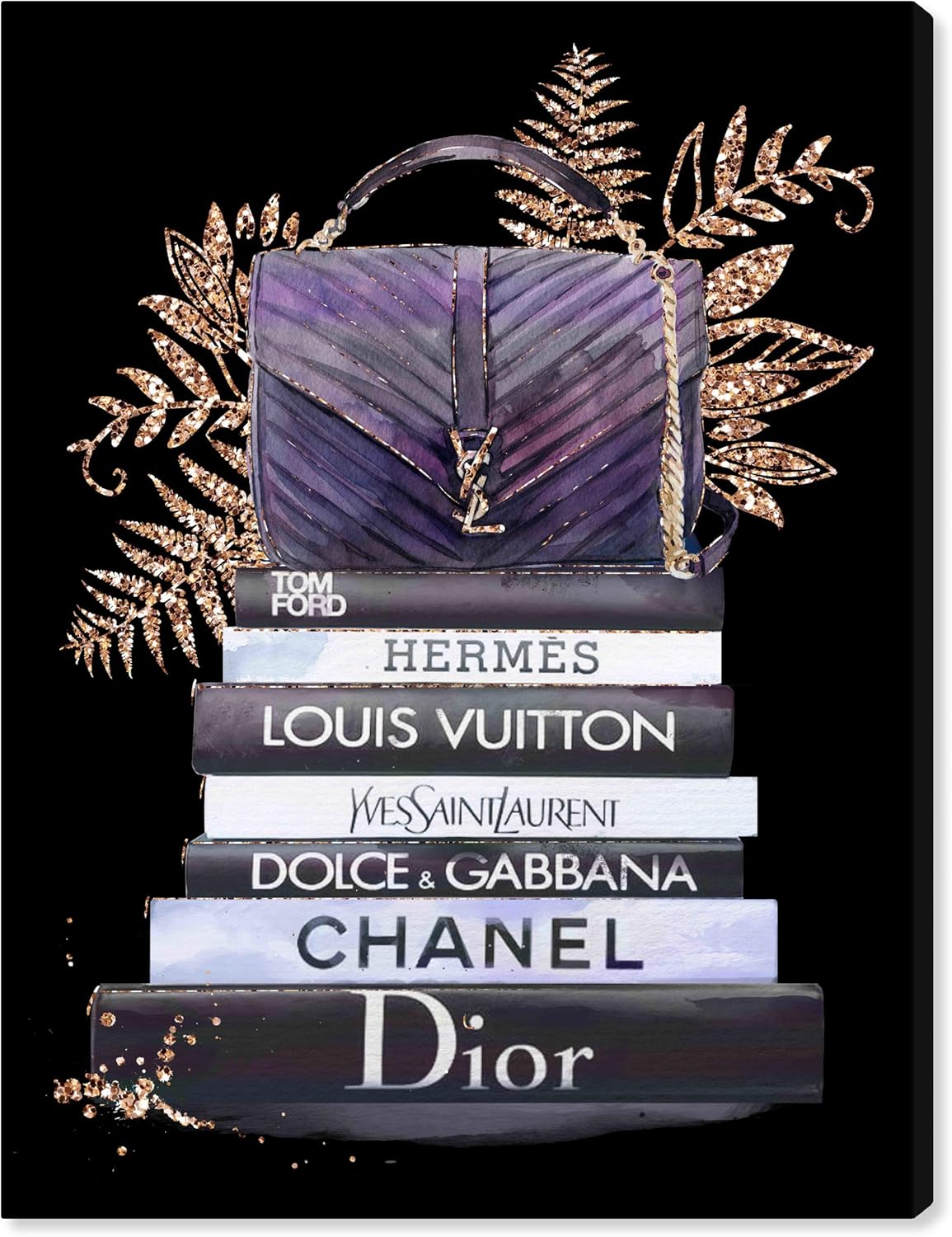 The Oliver Gal Artist Co. Fashion and Glam Wall Art Canvas Prints 'I Love My Purse' Home Décor, 39" x 52", Purple, Black