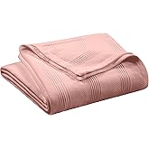 Full/Queen Size 100% Cotton Blanket | Super Soft Breathable Lightweight Throw Blanket | All-Season Knit Blanket | Versatile Hotel Luxury | Easy Care Full Size Cotton Blanket | Oeko-Tex Blanket | Pink