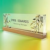 Office Desk Nameplate Personalized, Acrylic Desk Plaque with Wooden Base, Custom Desk Plaques Personalized Engraved, Desk Accessories for Women, Office Gifts for Employee (Flowers 1)