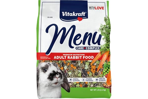 Vitakraft Menu Premium Rabbit Food - Alfalfa Pellets Blend - Vitamin and Mineral Fortified, Carrots, Greens, Grains, Fruits, 5 Lb.