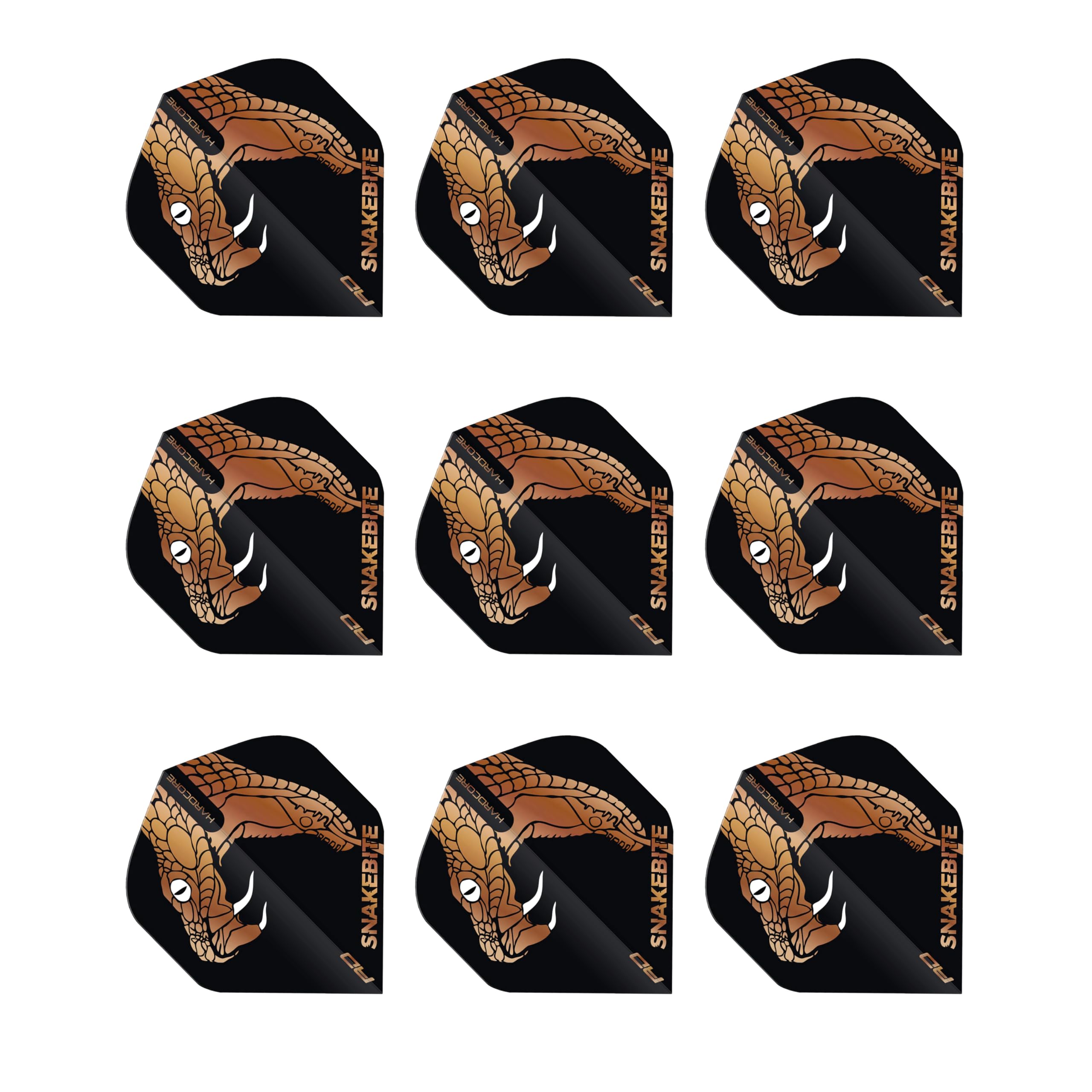 RED DRAGON Hardcore Peter Wright Black and Bronze Snake Premium Standard Dart Flights - 3 Sets Per Pack (9 Dart Flights in total)