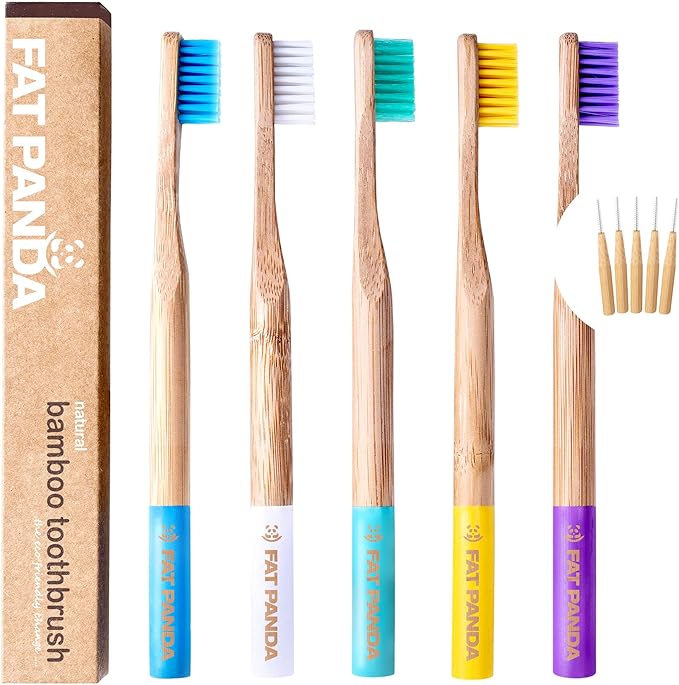Bamboo Toothbrushes 5 Pack BPA Free Medium Bristles 5 Free