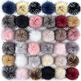 Coopay 36 Pieces Faux Fox Fur Pom Pom Balls DIY Fur Fluffy Ball with Elastic Loop for Hats Keychains Scarves Gloves Bags Charms Knitting Accessories (Popular Mix Colors)