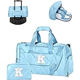 Elilier Birthday Gifts for Teen Girls Women, Initial Duffle Bag for Travel, Unique Weekender Bag with Toiletry Bag, Gym Bag with Wet Separation, Gift Idea for Valentine, Anniversary, Girls Weekend