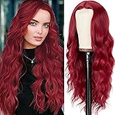 MYQUEEN Red Wig 26 Inch Long Wavy Wig for Women Synthetic Lace Front Wig Curly Wavy Natural Looking Middle Part Glueless Wig for Daily Party Holloween Cosplay Use