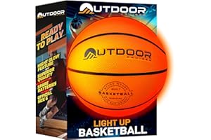 OutdoorCruiser Light Up Basketball - Waterproof Rubber Construction, Glow in The Dark, Glows Up to 30 Hrs with Tap Activation, Complete Set with Pump & Spare Batteries, Official Size 7, for Ages 8-15