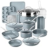 Granitestone Ceraluxe 20 Pc Ceramic Cookware Set Nonstick, Complete Pots and Pans Set Non Stick with 5 Pc Bakeware Set, Deep Frying Pan Set, & Steamer, Non Toxic PFOA Free, Oven & Dishwasher Safe