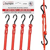 The Perfect Bungee 36" Adjust-A-Strap, Adjustable Heavy Duty Polyurethane Bungee Strap, Heavy Duty Nylon Hooks, Made in the USA, 4 Pack, Red