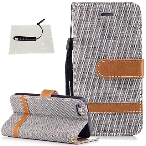 TOCASO iPhone 5S Hülle, HandyHülle Leder Schwarz Flip Wallet Case Glitzer Blume Kartensteckplätze Schutzhülle iPhone 5S / iPh